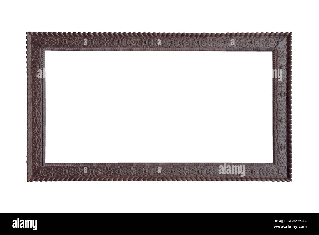 Geschnitzter Holzrahmen antike Grenze elegante dekorative Vintage leer isoliert weißer Hintergrund horizontal Stockfoto