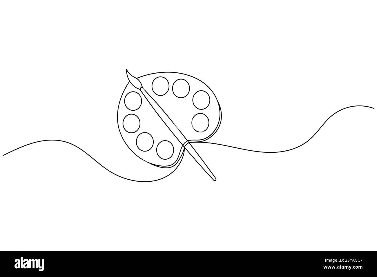 Farbpalette Pinsel durchgehende einzeilige Zeichnung und minimalistischer Stil isolieren Konturvektorsymbol Stock Vektor