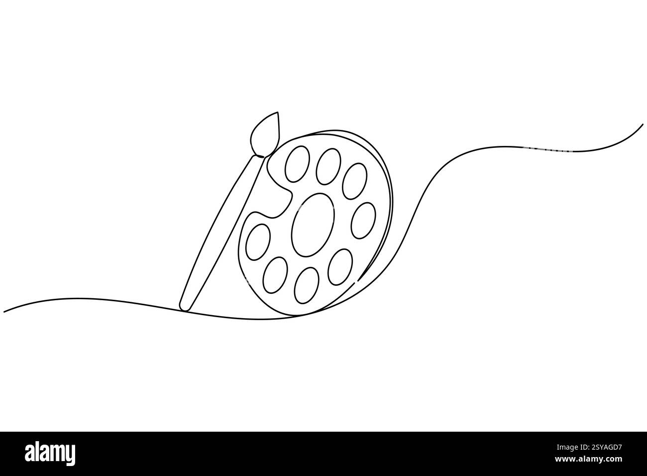 Farbpalette Pinsel durchgehende einzeilige Zeichnung und minimalistischer Stil isolieren Konturvektorsymbol Stock Vektor