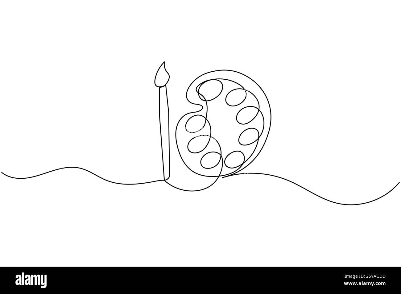 Farbpalette Pinsel durchgehende einzeilige Zeichnung und minimalistischer Stil isolieren Konturvektorsymbol Stock Vektor