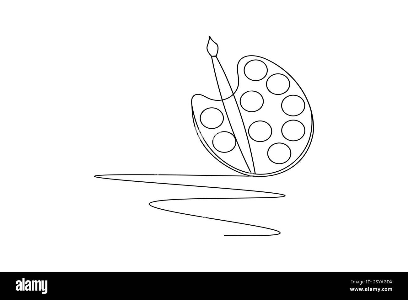 Farbpalette Pinsel durchgehende einzeilige Zeichnung und minimalistischer Stil isolieren Konturvektorsymbol Stock Vektor