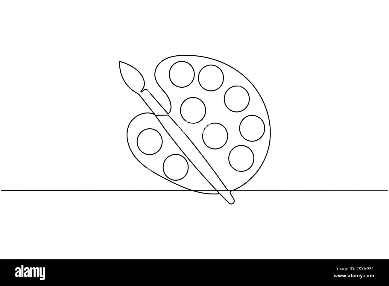 Farbpalette Pinsel durchgehende einzeilige Zeichnung und minimalistischer Stil isolieren Konturvektorsymbol Stock Vektor