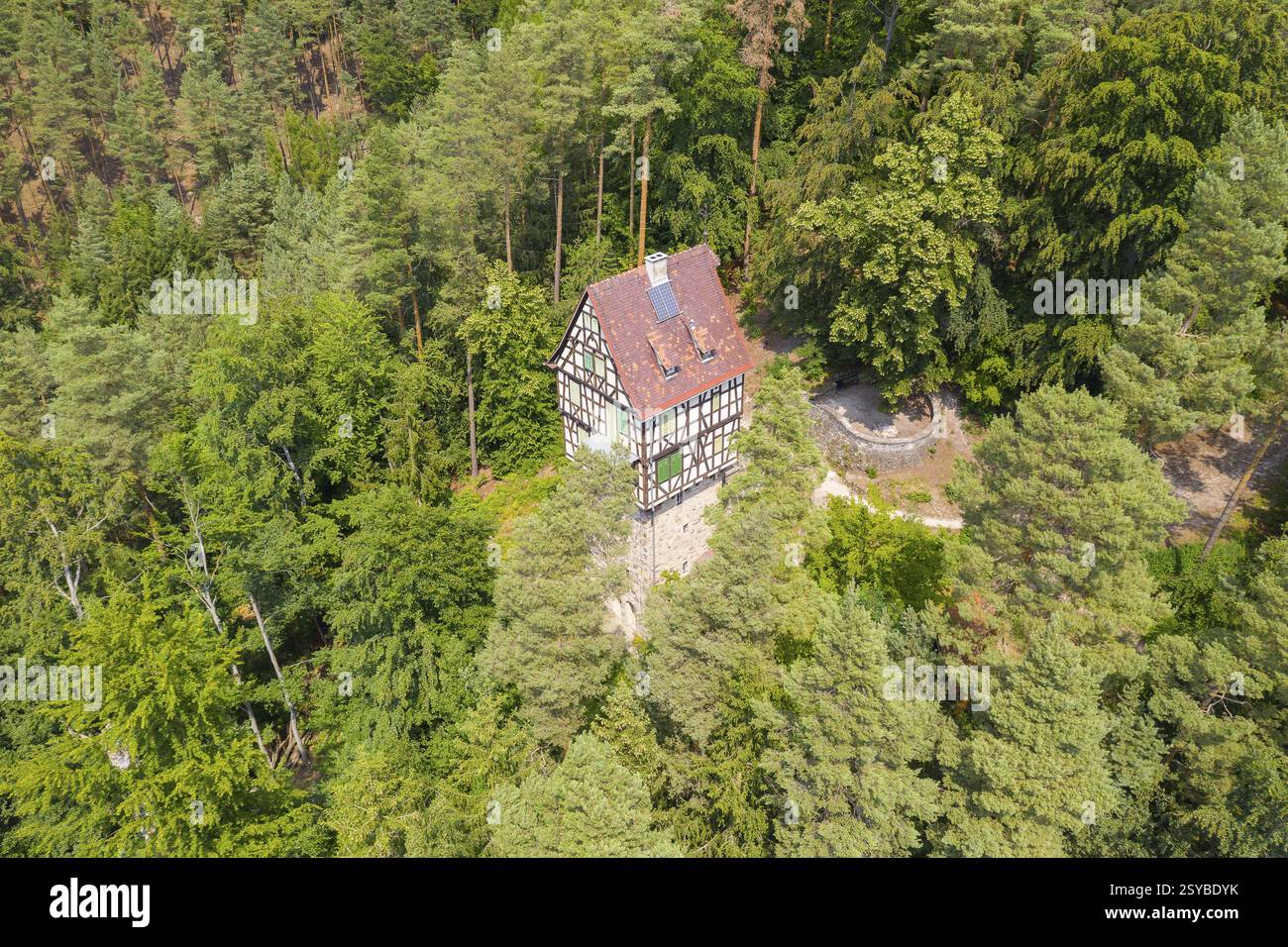 Luftaufnahme des Herzogsstuhls in der Nähe des Jagdzentrums Rieseneck, bei Hummelshain, Saale-Holzland, Thüringen, Deutschland, Europa Stockfoto
