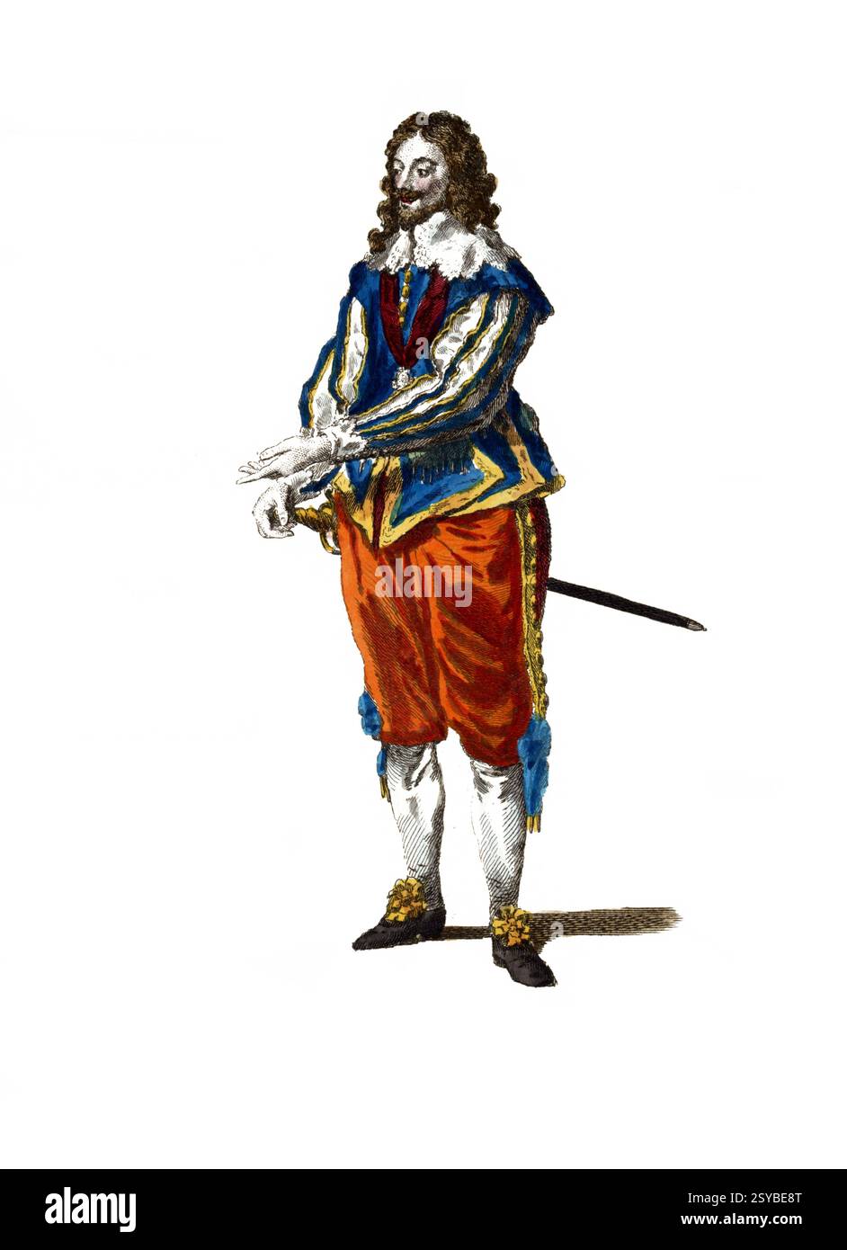 Historische Kleidung, Mode im Laufe der Zeit, Karl I., Karl I., 19. November 1600 - 30. Januar 1649, aus dem Haus Stuart war von 1625 bis 1649 König von England, Schottland und Irland, hier im Jahre 1630, digital restaurierte Reproduktion einer Vorlage aus dem 18./19. Jahrhundert, genaues Datum nicht bekannt Stockfoto