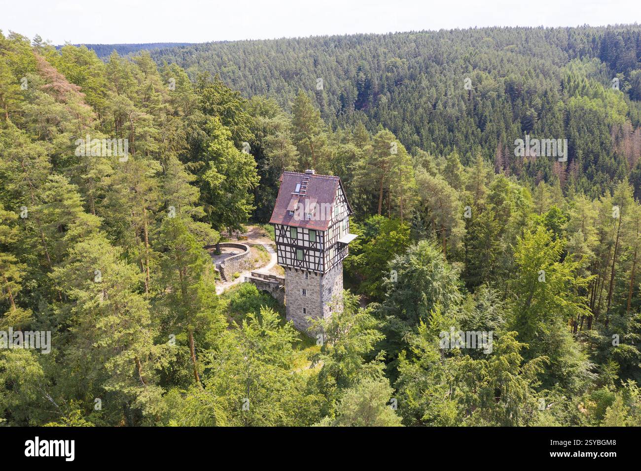 Luftaufnahme des Herzogsstuhls in der Nähe des Jagdzentrums Rieseneck, bei Hummelshain, Saale-Holzland, Thüringen, Deutschland, Europa Stockfoto