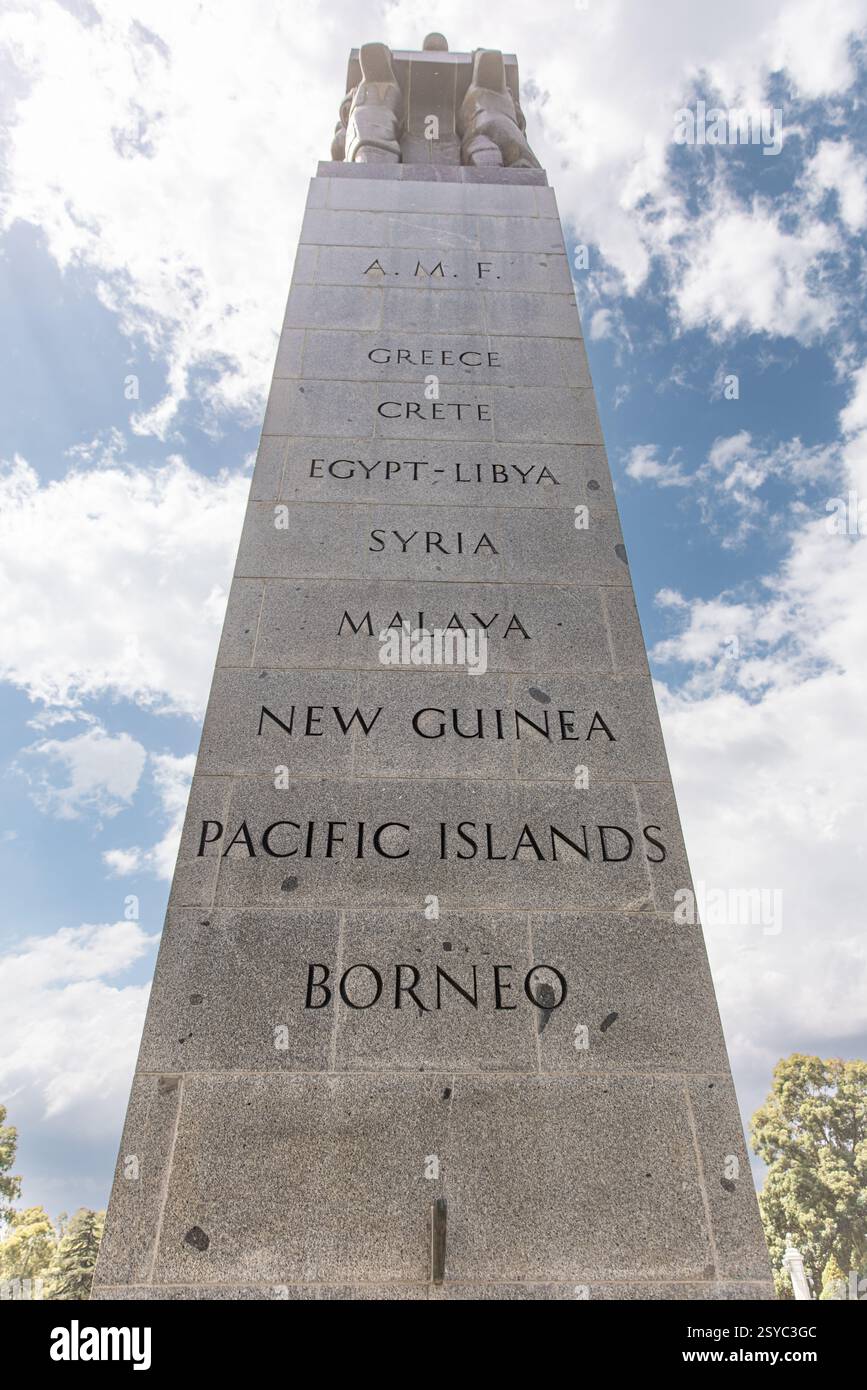 Die Cenotaph, AMF-Gedenksäule mit Kriegsschauplätzen aus dem Zweiten Weltkrieg Stockfoto Die Cenotaph, AMF-Gedenksäule mit Kriegsschauplätzen aus dem Zweiten Weltkrieg Stockfoto