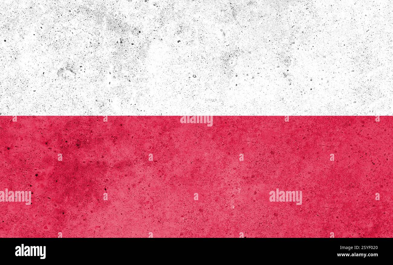 Die Flagge Polens ist auf der Betonwand gemalt Stockfoto