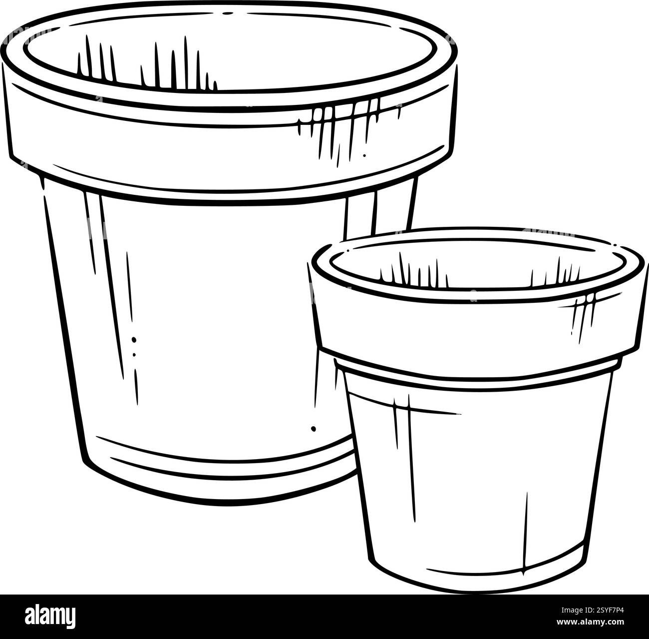 Zwei Blumentöpfe. Elegante Vektorlinie handgezeichnete Illustration perfekt für Wohnkultur, Innenarchitektur, Gartenarbeit, Stadtgründung und botanische Themen Stock Vektor