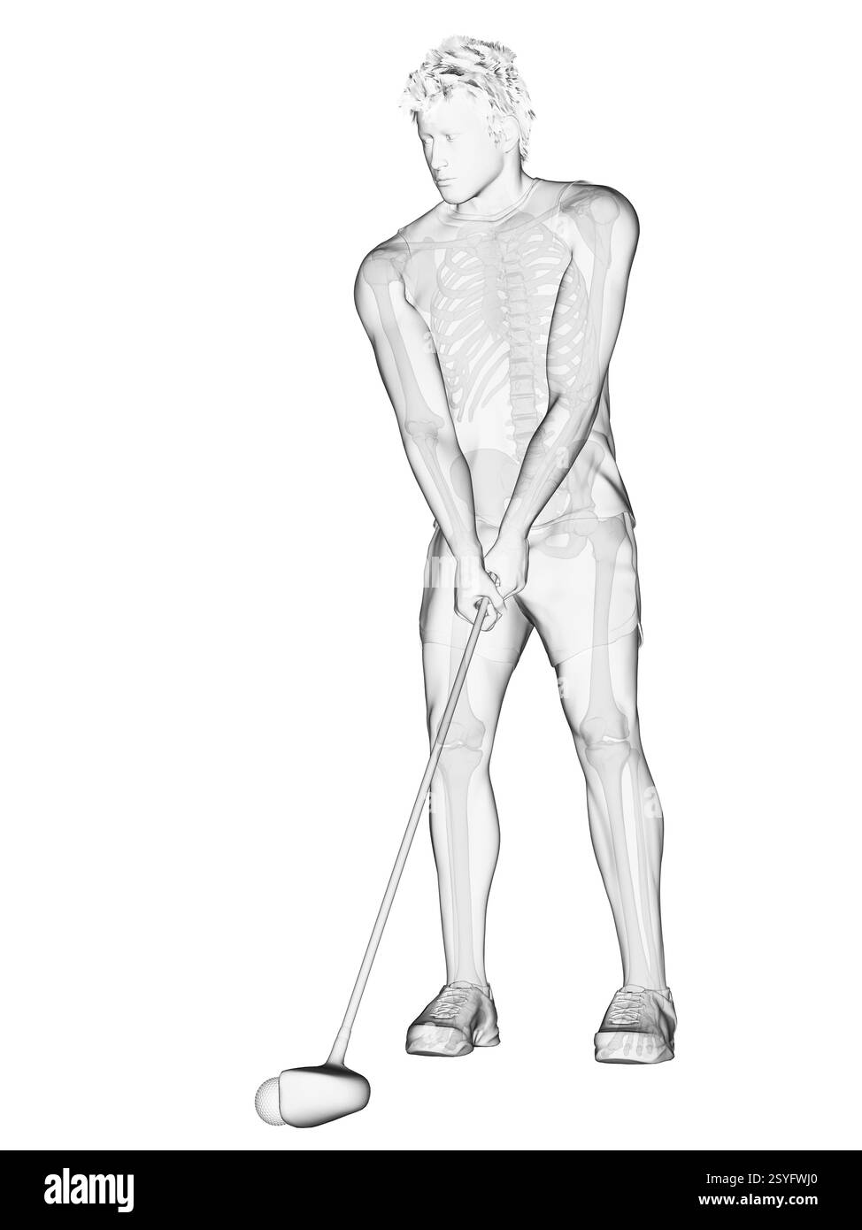 Skelett eines Golfspielers, Illustration. Stockfoto
