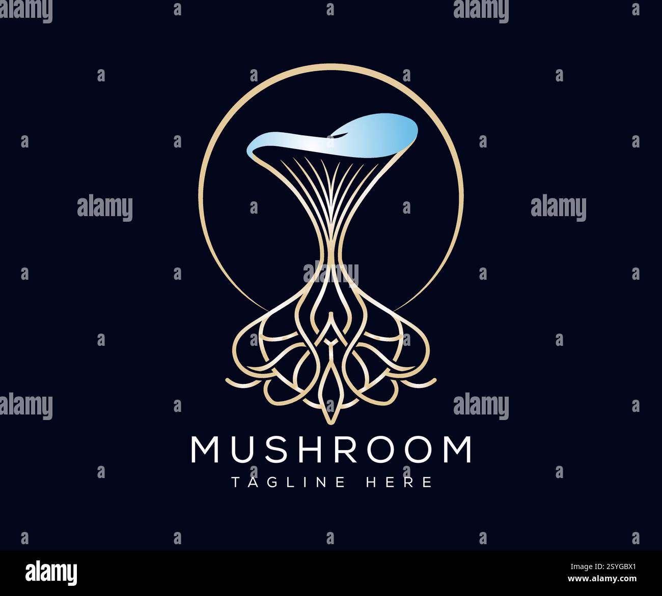 Luxus Pilz Logo Baum mit Wurzel Logo Design, Pilz Logo, Pilz Baum Logo Vintage kreative Bio Farm Landwirtschaft Vektor Symbol Stock Vektor