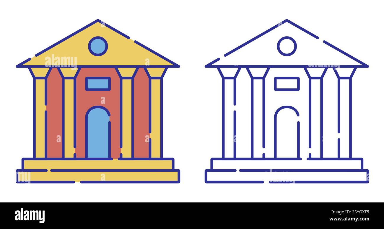 Symbol für dünne Strichlinien. Außerhalb des Gebäudes des Finanzinstituts. Museumsgebäude, Stadtbibliothek. Einfacher Vektor isoliert auf weißem Hintergrund Stock Vektor