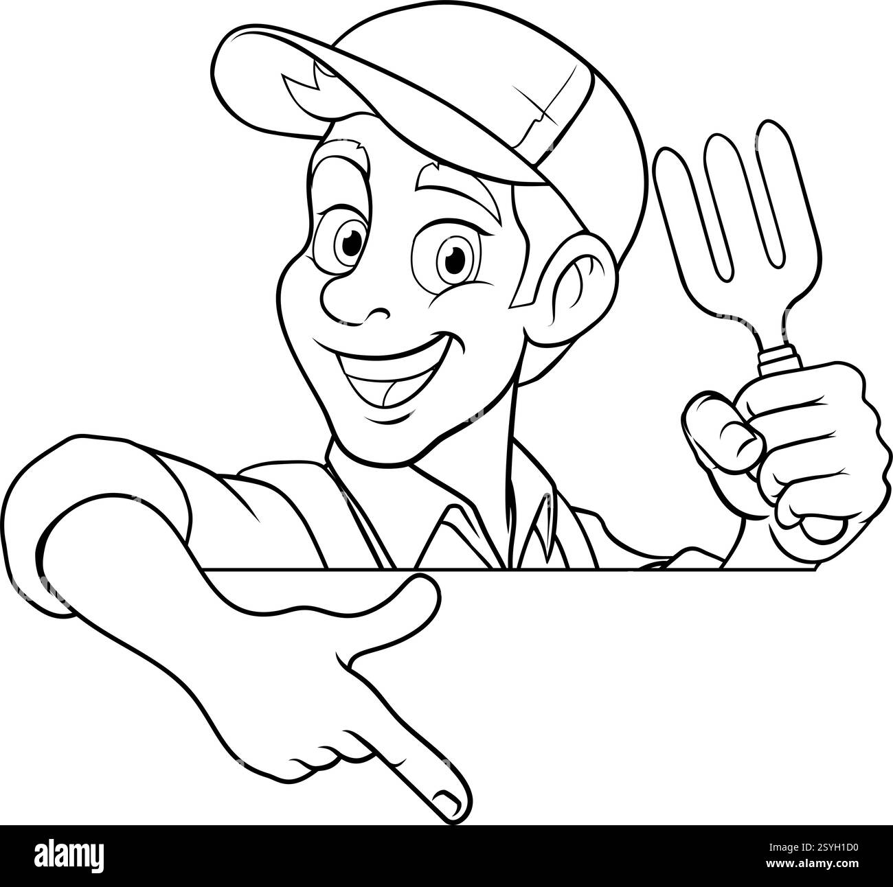 Gärtner Gartengabel Cartoon Handyman Man Maskottchen Stock Vektor