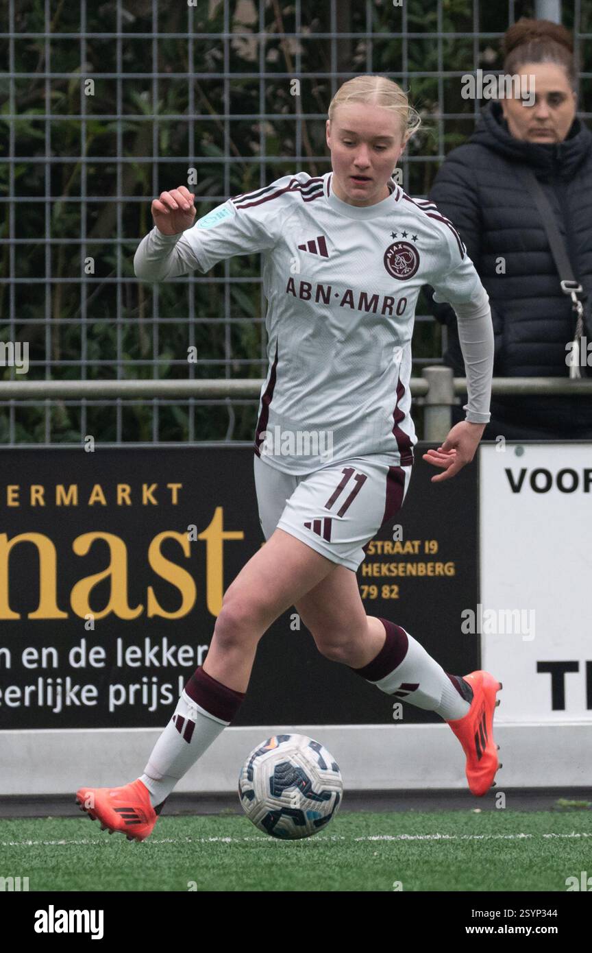 Heerlen, Niederlande. März 2025. Heerlen, Niederlande, 01. März 2025: Bo Van Egmond (11 Ajax) kontrolliert den Ball während des Azerion Vrouwen Eredivisie-Spiels zwischen Fortuna Sittard Vrouwen und Ajax Vrouwen im Sportpark Pronsebroek in Heerlen (Niederlande) (Martin Pitsch/SPP) Credit: SPP Sport Press Photo. /Alamy Live News Stockfoto