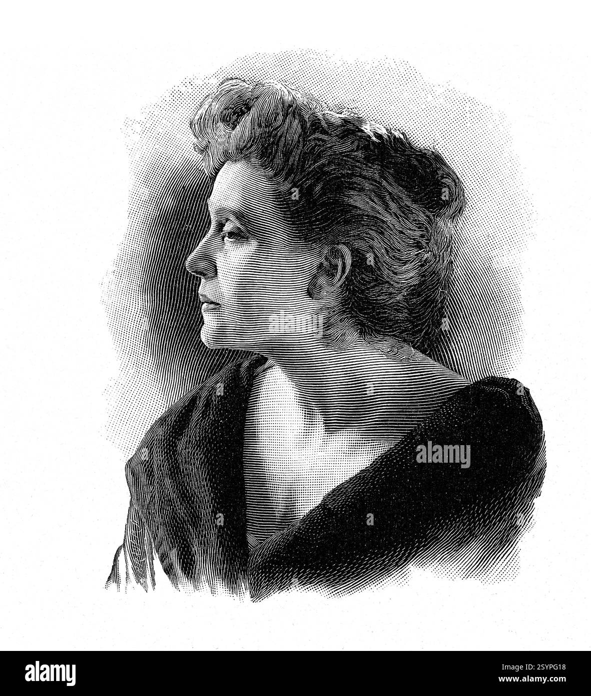 1905 , ITALIEN : die gefeierte ELEONORA DUSE ( Vigevano 1858 - Pittsburgh 1924 ) , die berühmteste italienische Schauspielerin in der ganzen Welt , gefeierte Geliebte des italienischen Dichters GABRIELE D'ANNUNZIO . Unbekannter französischer Kupferstecher aus Originalfoto von Giovan Battista Sciutto , Genova . - TEATRO - THEATER - ATTRICE - Porträt - ritratto - DIVA - DIVINA - attrice teatrale - D' Annunzio - Dannunzio - Chignon - Collo - Hals - incisione - Gravur - illustrazione - Illustration - Profil - GESCHICHTE - FOTO STORICHE -- Archivio GBB Stockfoto