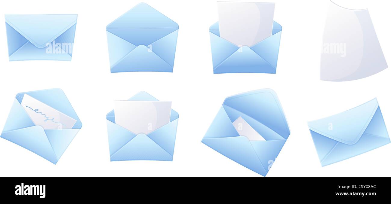 Satz blauer Umschläge mit Buchstaben, Vektorillustration Stock Vektor