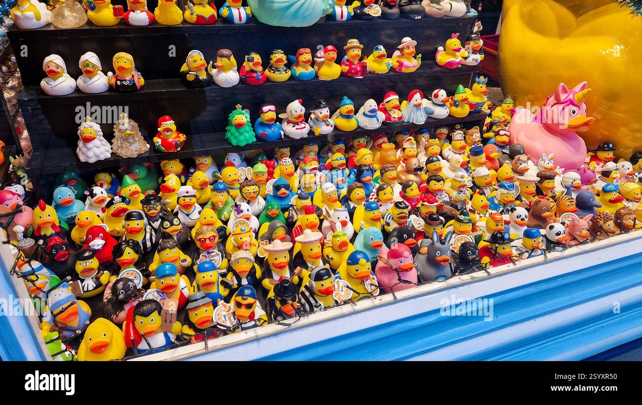 Amsterdam, Niederlande - 3. Dezember 2024: Mama Ducks Schaufenster. - Smartphone-aufgenommenes Stockfoto