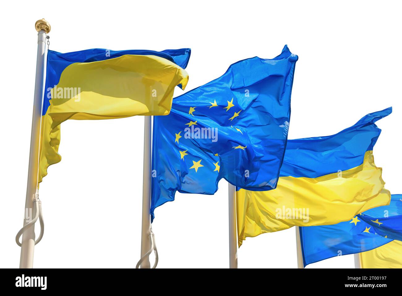Die Ukraine und die Europäische Union Flaggen Stockfoto