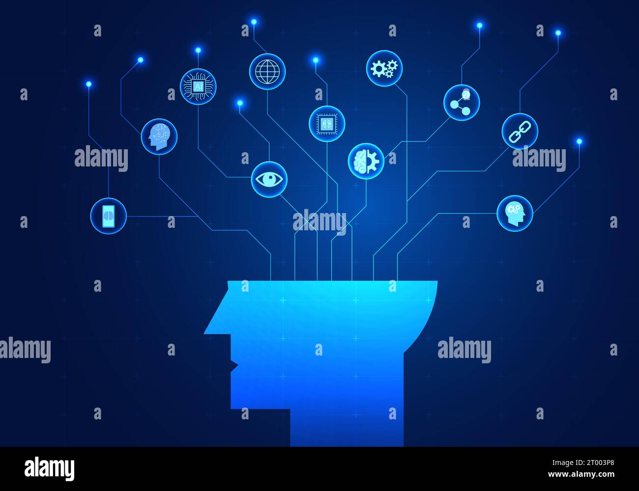 Künstliche Intelligenz, die in das intelligente Technologiesystem eindringt, ist eine KI, die Informationen von Menschen befiehlt und lernt. Um die Bedürfnisse von Ihnen zu erfüllen Stock Vektor