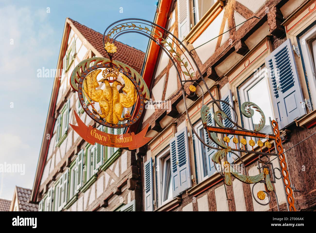 Marbach am Neckar, Freiberg am Neckar, Deutschland, Baden WÃ¼rttemberg. Die alten Fachwerkhäuser in Deutschland. Malerische Aussicht auf die antike m Stockfoto