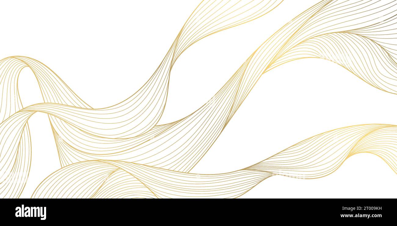 Vektorlinie luxuriöse goldene Wellen, abstrakter Hintergrund, elegantes Muster. Liniendesign für Innenarchitektur, Textil, Textur, Poster, Paket, Verpackungen, g Stock Vektor