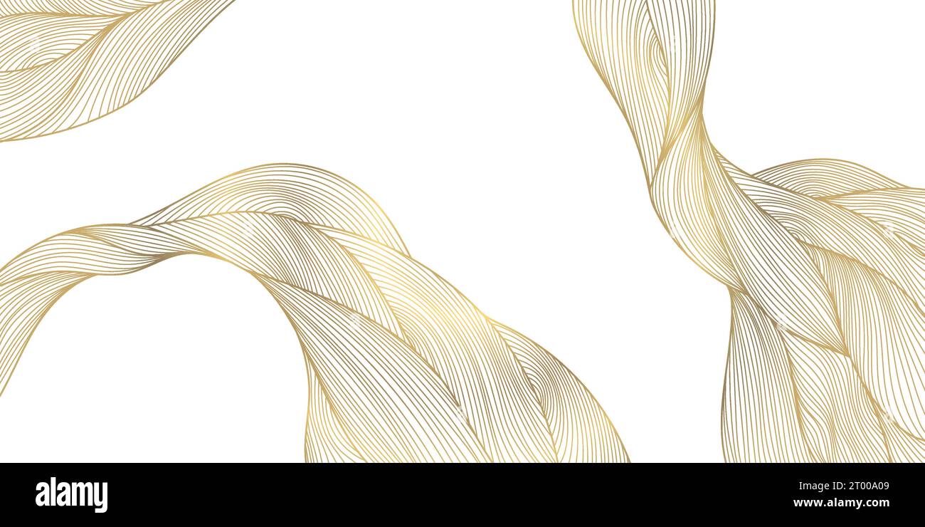 Vektorlinie luxuriöse goldene Wellen, abstrakter Hintergrund, elegantes Muster. Liniendesign für Innenarchitektur, Textil, Textur, Poster, Paket, Verpackungen, g Stock Vektor