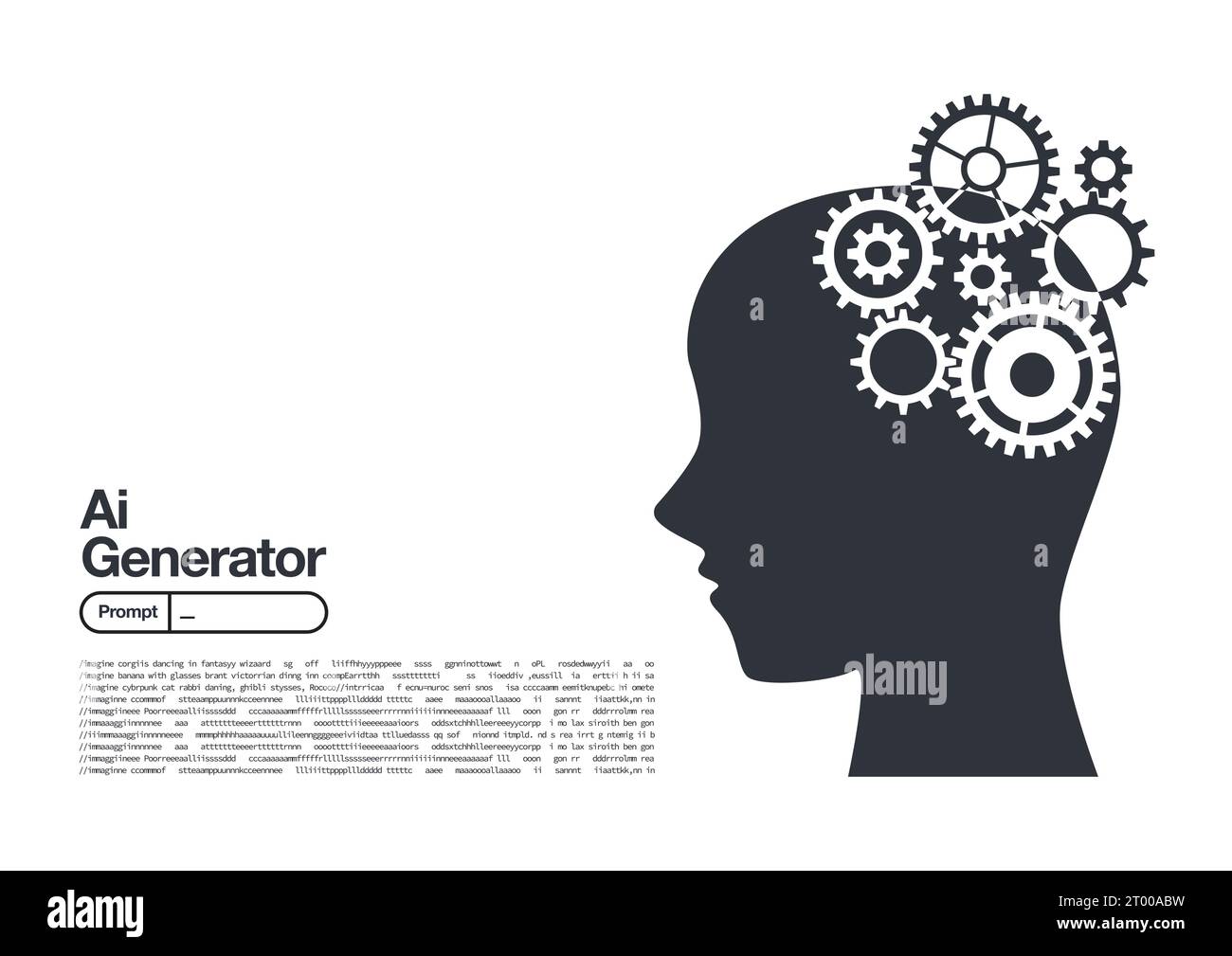 KI-Generator Künstliche Intelligenz mit humanoidem Kopf. Maschinelles Lernen und Cyber-Mind-Domination-Konzept. Vektorabbildung. Stock Vektor