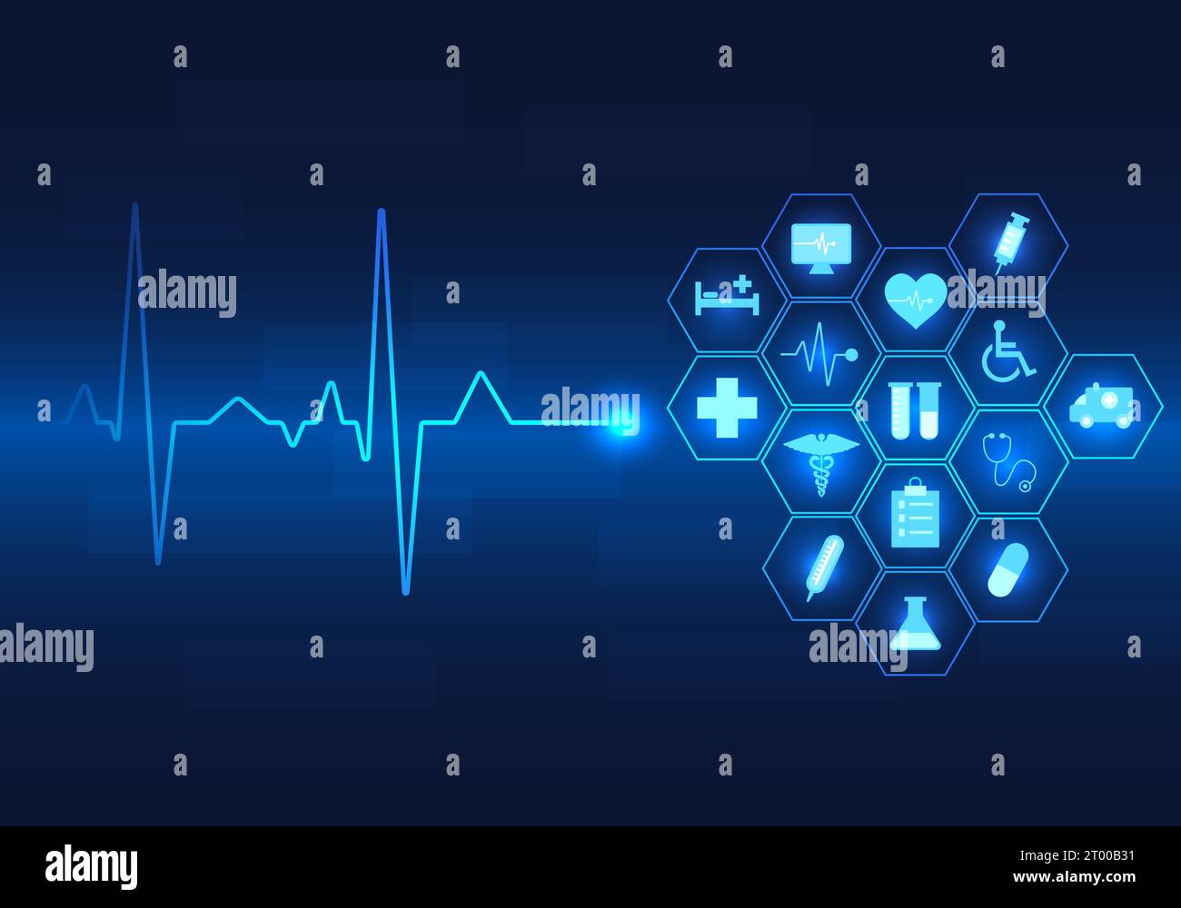 Hintergrund Intelligente medizinische Technologie, die medizinische Informationen, Medikamente und Ärzte sammelt, die Patienten einen schnellen Zugang zu Behandlungen ermöglicht Stock Vektor