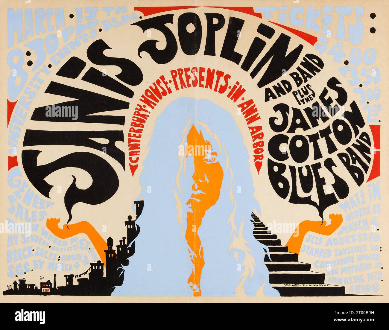 Janis Joplin Ann Arbor University Of Michigan Konzertposter (Canterbury House Präsentiert, 1969) Stockfoto