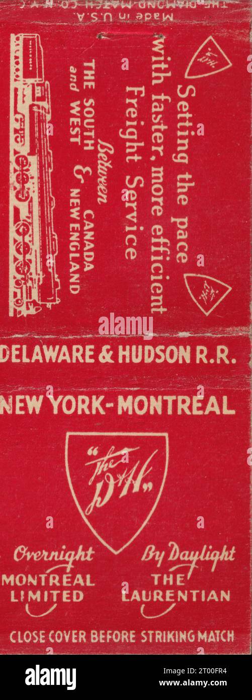 Delaware & Hudson Rail Road - New York/Montreal - c.1950s - US-Matchbook Stockfoto