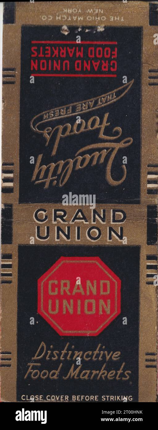 Grand Union Food Markets c.1950 - US Matchbook Stockfoto