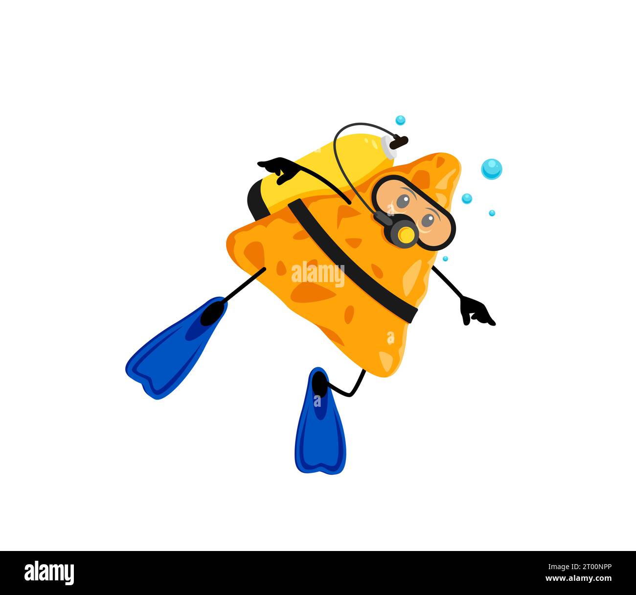 Cartoon Fast Food Nachos Chip Diver Charakter. Mexikanischer Fast-Food-Snack lustiger Charakter, Junk-Food-Café-Mahlzeit oder Take-away-Menü, Nacho-Chip, fröhliche Vektorfigur oder kindliches Maskottchen im Meer Stock Vektor