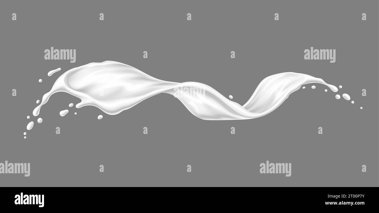 Weiße Milchcreme oder Joghurt Wave Flow Spritzen erzeugt eine fließende Kaskade und bildet eine glatte und cremige Textur. Isolierte, realistische 3D-Vektor-Getränkespritzer, ein angenehmes visuelles und haptisches Erlebnis Stock Vektor