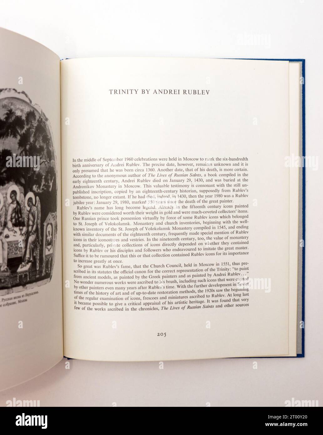 Trinity von Andrej Rublev an Antology, von Wzdornow, G.I., und Komech, A.I., erstmals 1981 in der UdSSR veröffentlicht. Stockfoto