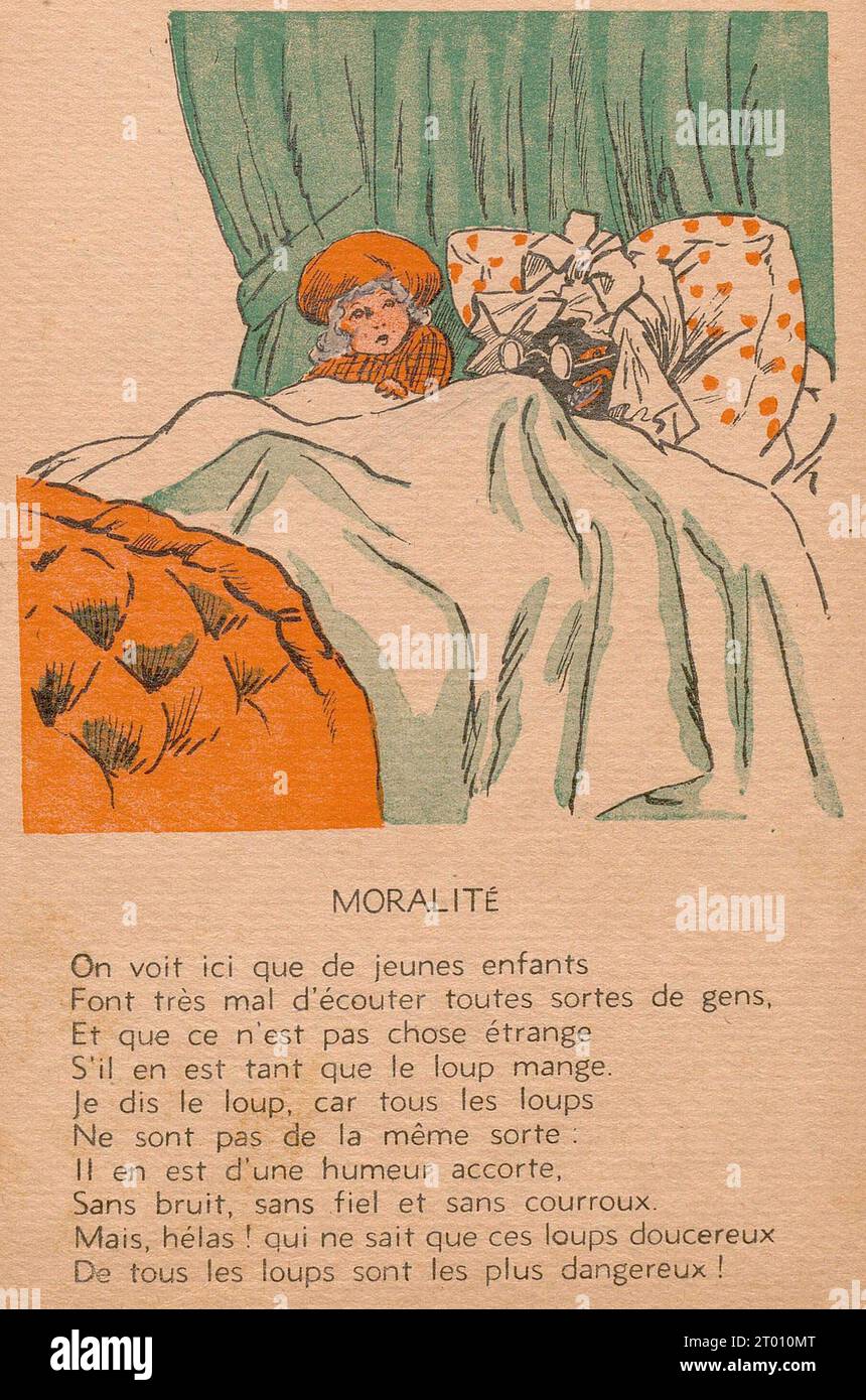 Rotkäppchen-Illustration veröffentlicht in Les contes de Perrault, von Charles Perrault, illustriert von A. Robida, E. Tap, R. Candide und veröffentlicht von Imagerie merveilleuse de l'enfance (Paris), 1941. Stockfoto