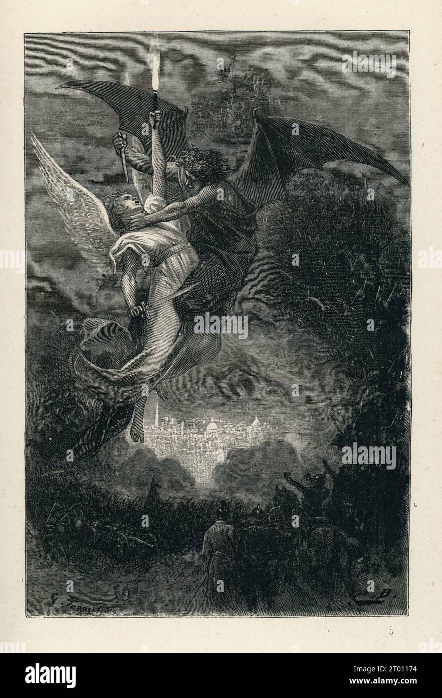 OKTOBER. II/ und so kehrten die tragischen Tage zurück! "Die ermordete Stadt". Illustrator: Emile Bayard. Illustration aus „L’Année Terrible“ und Teil einer Reihe von Stichen, die in Victor Hugos „Oeuvres“ veröffentlicht wurden. Gefolgt von „La libération du Territoire“. 1879 erschienenes Buch in französischer Sprache von Eugène Hugues (Originalausgabe von 1872). Stockfoto