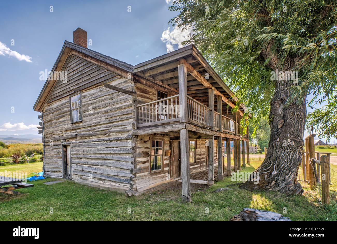 Räuber Roost, historische Postkutschenstation, Blockhütte, in der Nähe des Dorfes Laurin, Ruby Valley, Montana, USA Stockfoto