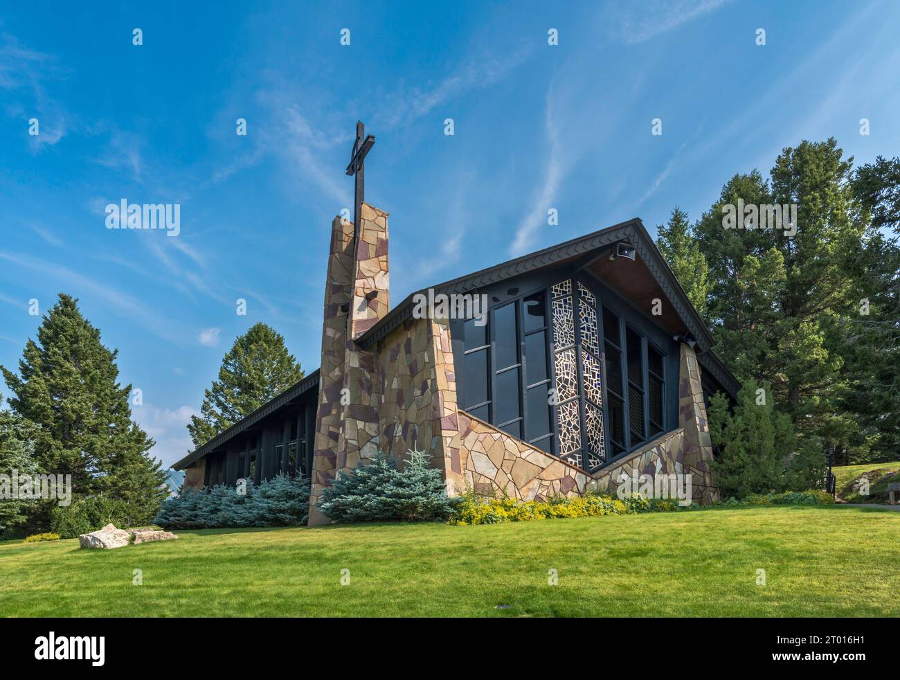 St. Timothy Chapel, 1956, Presbyterianische Kirche, in der Nähe der Geisterstadt Southern Cross, zwischen Anaconda und Philipsburg, Deerlodge Natl Forest, Montana, USA Stockfoto