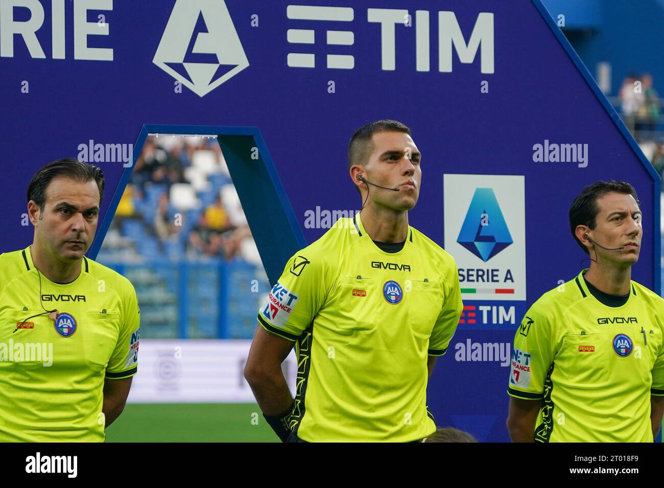 Reggio Emilia, Italien. Oktober 2023. Luca Zufferli, Schiedsrichter, beim US-amerikanischen Sassuolo Calcio gegen AC Monza, Serie A, im Mapei Stadium. Quelle: Alessio Morgese/Alessio Morgese/Emage/Alamy Live News Stockfoto