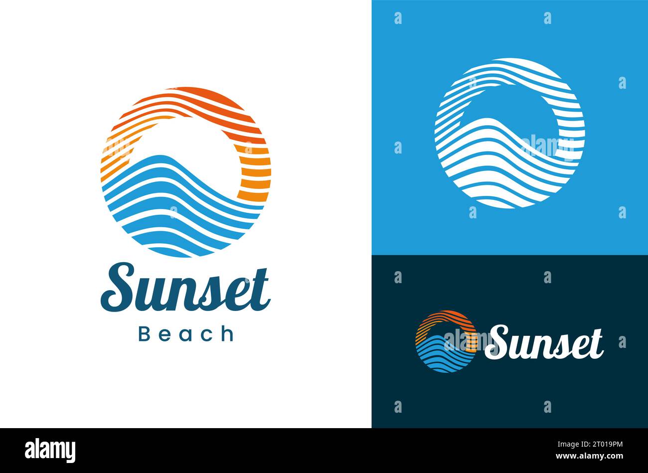 Abstrakte Sonnenuntergang Strand Logo Illustration Design Vorlage Vektor Stock Vektor