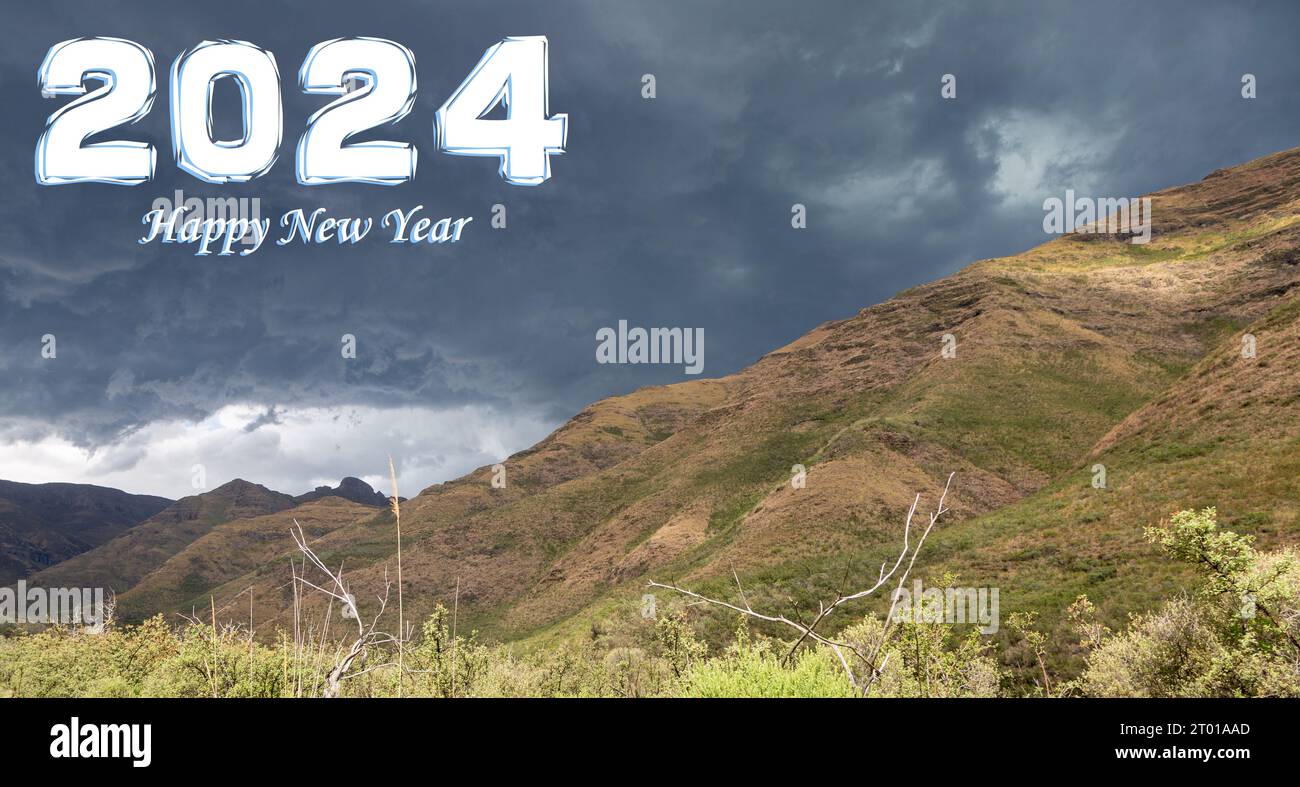 Happy New Year 2024: Gewitter im Tsehlanyane-Nationalpark, Leribe District, Königreich Lesotho, südliches Afrika Stockfoto