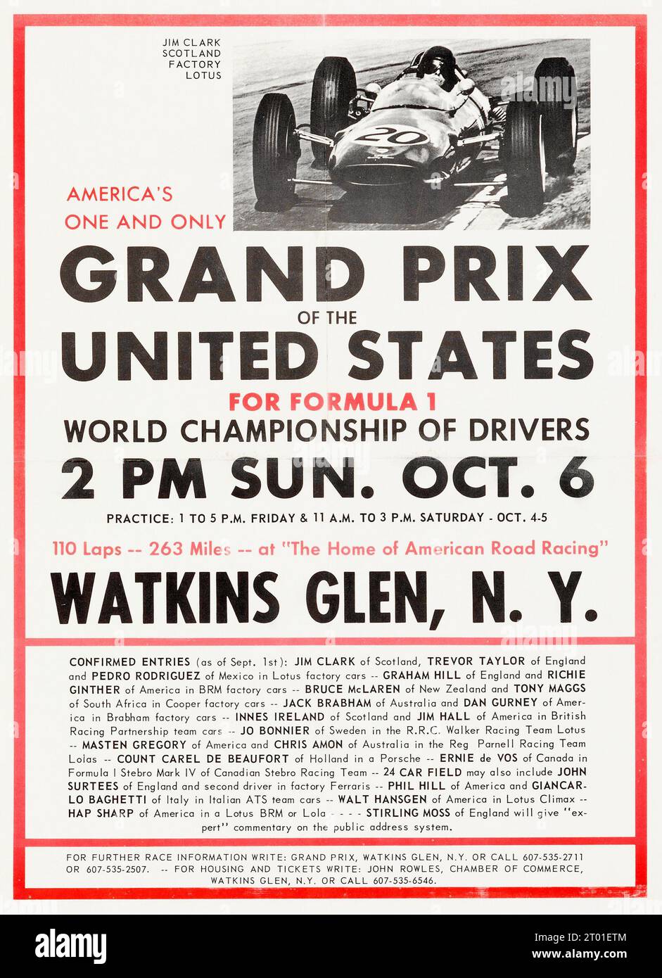 Grand Prix der Vereinigten Staaten von Amerika (1963). Poster Für Rennveranstaltungen, Watkins Glen, New York. Für Formel 1 - Jim Clark, Schottland, Lotus Factory Stockfoto