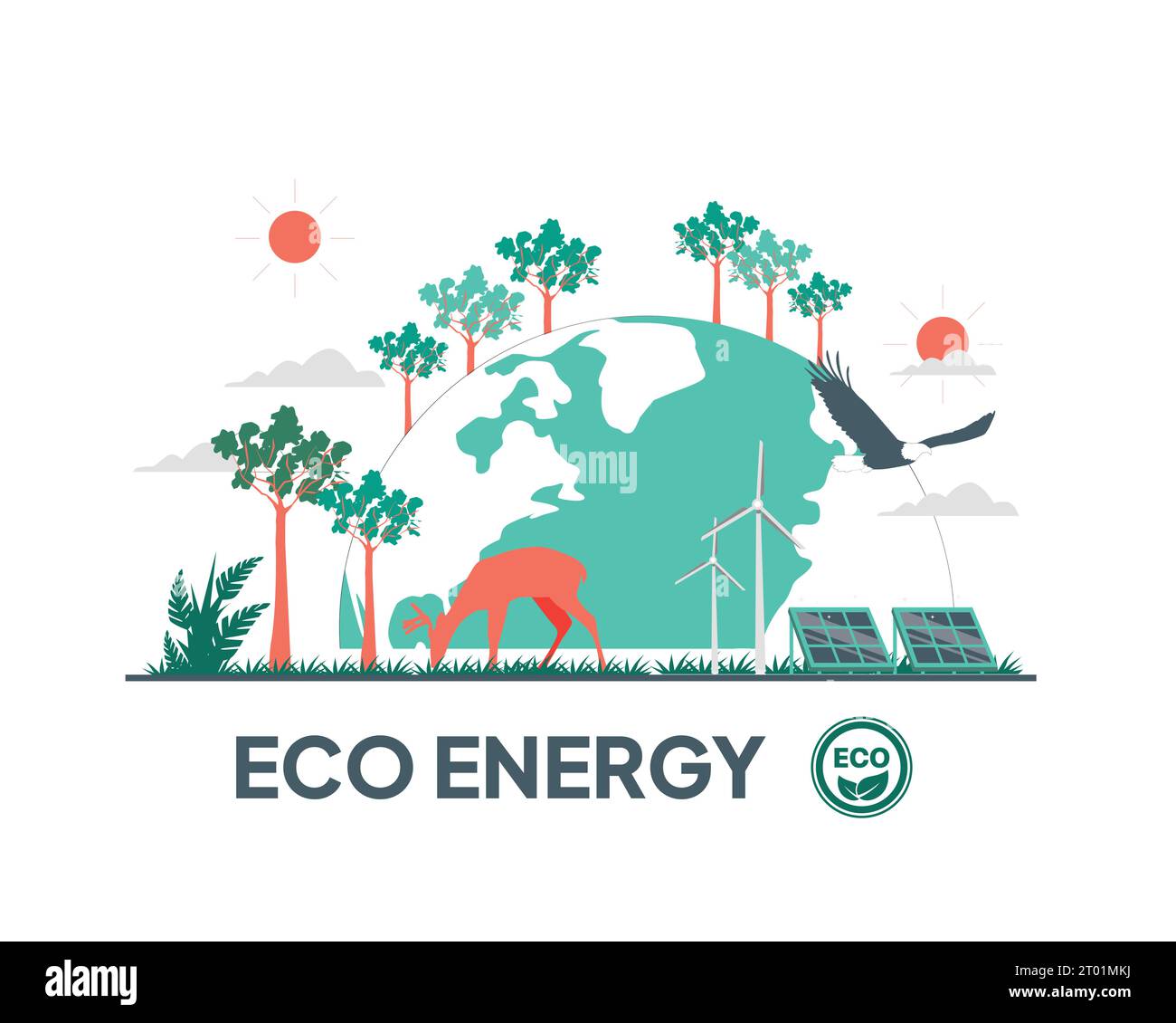 ECO Energy Schriftzug flaches Design für Nachhaltigkeitspraktiken und Umweltschutz-Konzept. Stock Vektor