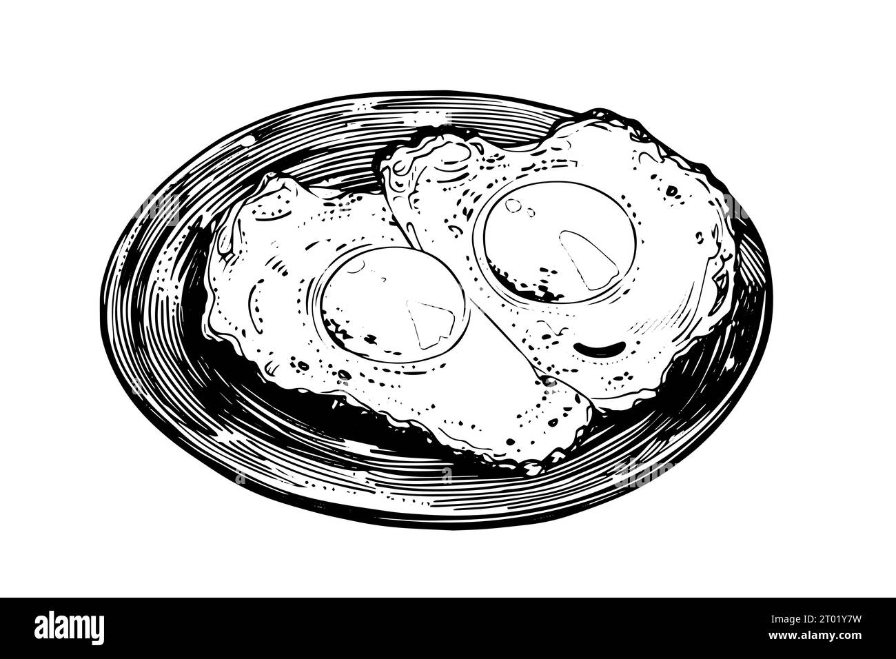 Spiegelei auf einem Teller handgezeichnete Tuschenskizze. Vektorillustration für Gravurstil. Stock Vektor