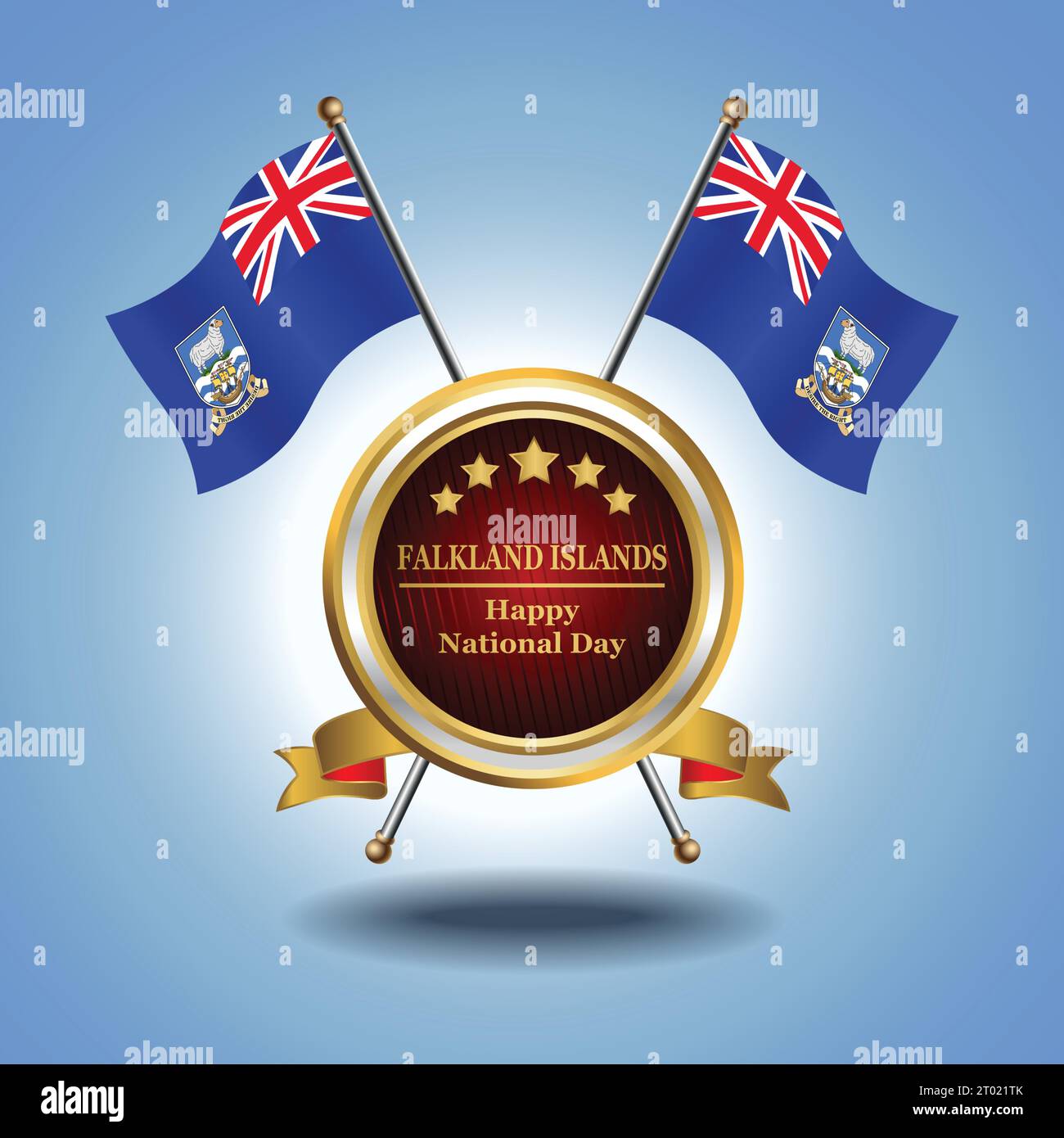 Kleine Nationalflagge der Falklandinseln auf Circle mit garadasiblauem Hintergrund Stock Vektor