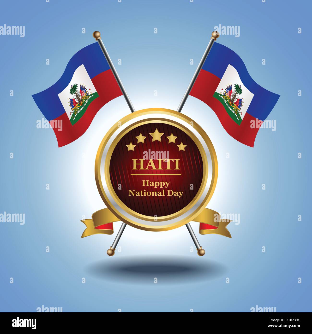 Kleine Nationalflagge von Haiti auf dem Kreis mit garadasiblauem Hintergrund Stock Vektor