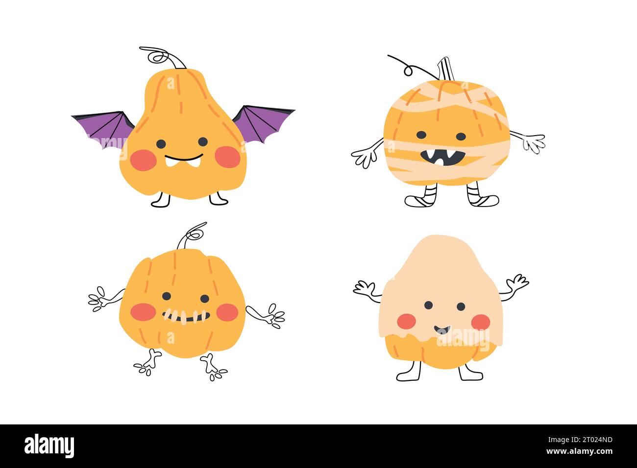 Pumkin Caracters in Kostümen - Fledermaus, Mumie, Geist Stock Vektor