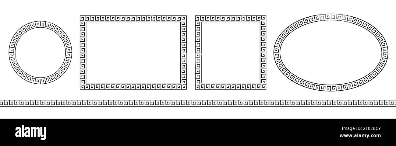 Griechisches Muster. Römischer Ellipsenrahmen. Grenzen griechenlands isoliert auf weißem Hintergrund. Runde graue Bordwand für Designdrucke. Kreisförmig alt Stock Vektor