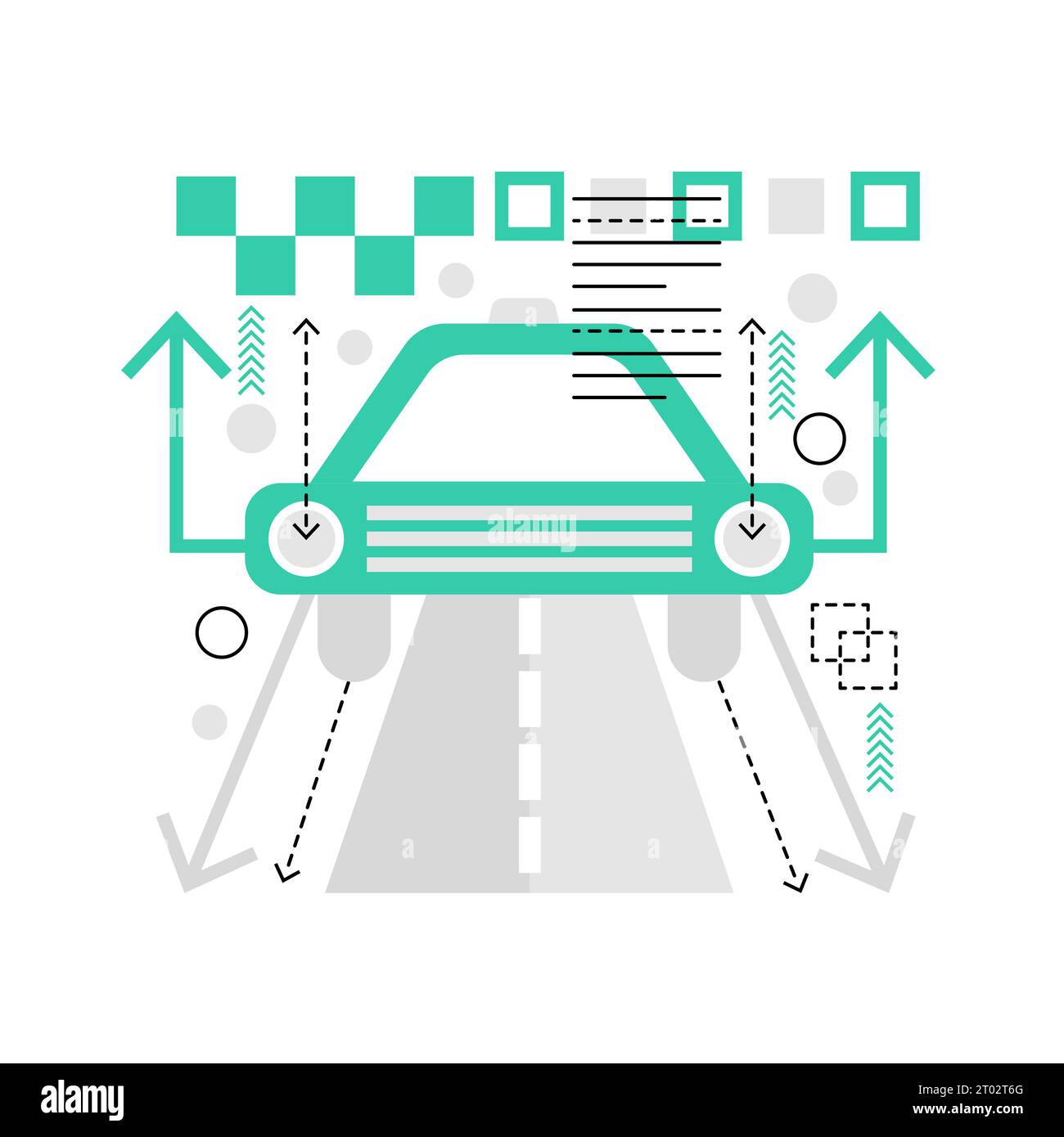 Taxiservice in Smart City. Kabellose und fahrerlose Autos, innovative Grafik-Illustration der Stadt Stock Vektor