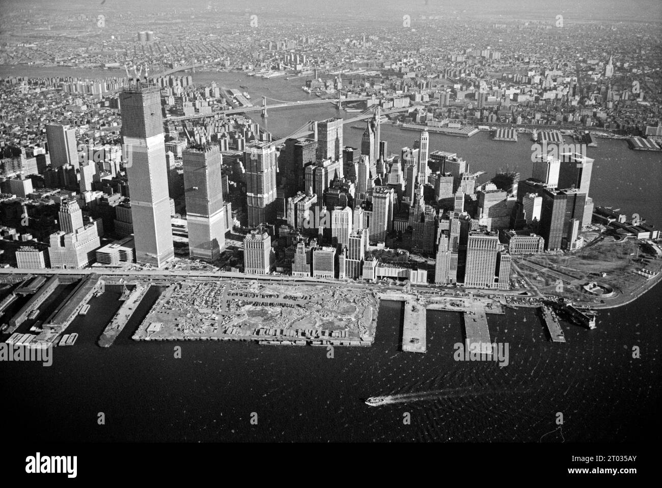Lower Manhattan mit dem World Trade Center 1971 Stockfoto
