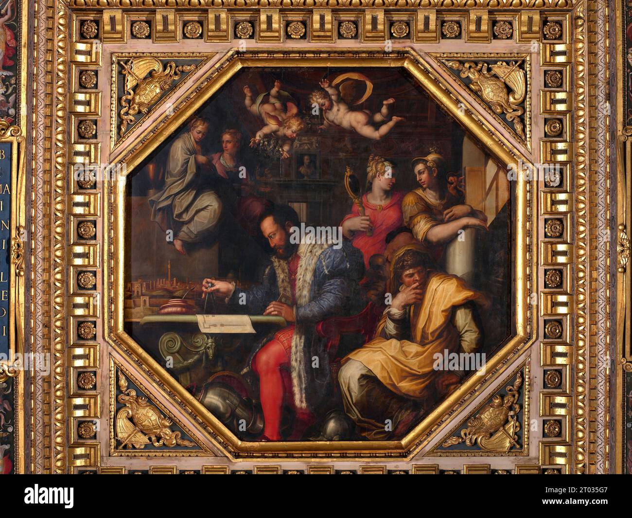 Cosimo untersucht die Einnahme von Siena. Gemälde von Giorgio Vasari Stockfoto